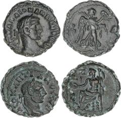 ROMAN COINS: ROMAN EMPIRE ROMAN COINS: ROMAN EMPIRE Roman Coins Lote 2 monedas Tetradracma. Acuñadas el 294-305 d.C. DIOCLECIANO. ALEJANDRÍA. Anv.: Busto laureado a derecha, alrededor leyenda. Rev.: Z