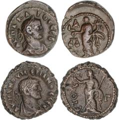 ROMAN COINS: ROMAN EMPIRE ROMAN COINS: ROMAN EMPIRE Roman Coins lote 2 monedas Tetradracma. Acuñadas el 282-284 d.C. CARO y NUMERIANO. Anv.: Cabeza laureada a derecha, alrededor leyenda. Rev.: Dikaios
