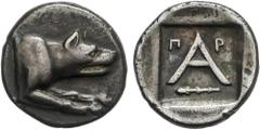 GREEK COINS GREEK COINS Ancient Greece Hemidracma. 330-270 a.C. ARGOS. ARGOLIS. Anv.: Lobo a derecha. Rev.: A grande con ¶- P pequeña todo dentro de cuadrado incuso. 2,52 grs. AR. Pátina oscura. BMC-7