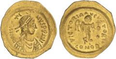 BYZANTINE COINS Byzantine Coins Tremisis. 527-565 d.C. JUSTINIANO I. CONSTANTINOPLA. Anv.: D. N. IVSTINIANVS P. P. AVG. Busto diademado a derecha. Rev.: VICTORIA AVGVSTORVM. En exergo: CONOB. Victoria