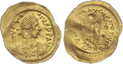 BYZANTINE COINS Byzantine Coins Tremisis. 527-565 d.C. JUSTINIANO I. CONSTANTINOPLA. Anv.: D. N. IVSTINIANVS P. P. AVG. Busto diademado a derecha. Rev.: VICTORIA AVGVSTORVM. En exergo: CONOB. Victoria