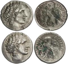 GREEK COINS Ancient Greece Lote 2 monedas Tetradracma. (52 y 51 a.C.). EGIPTO. PTOLOMEO XII. NEOS DIONYSOS. 12,62 y 13,02 grs. AR. (Oxidaciones en reverso). A EXAMINAR. S-7948. MBC- a MBC.