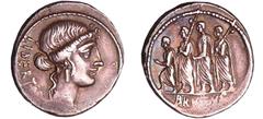 ROMAN COINS Brutus - Denier (54 av. J.-C.) A/ LIBERTAS. Tête de Libertias à droite, un collier et des boucles d'oreilles. R/ BRVTVS. Le Consul Lucius Junius Brutus marchant à gauche entre deux licteur