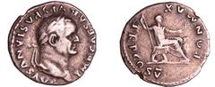 ROMAN COINS Vespasien - Denier - (74, Rome) - Vespasien assis A/ IMP CAESAR VESPASIANVS AVG Buste lauré à droite. R/ PON MAX TR P COS V. Vespasien assis à gauche, tenant une branche d'olivier et un sc