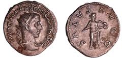 ROMAN COINS Volusien - Antoninien (252, Milan) - La Santé A/ IMP CAE C VIB VOLVSIANO AVG Buste radié et drapé à droite. R/ SALVS AVGG. La Santé debout à droite, nourrissant un serpent qu'elle tient da