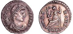 ROMAN COINS Gratien - Silique (375-378, Trèves) A/ D N GRATIANVS P F AVG Buste diadémé à droite. R/ VRBS ROMA // TRPS. Rome assise à gauche, tenant une haste et un globe surmonté d'une Victoire. SUP R
