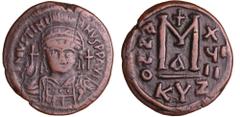 BYZANTIAN COINS Justinien 1er - Follis (527-563, Cyzique) A/ D N IVSTINIANVS PP AVG. Buste diadémé à droite. R/ M / ANNO / XYIII // KYZ. Croix au-dessus. Officine A. TTB Sear.207-R.616/36-BN.18 Ae ; 1