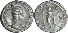 ROMAN COINS Plautille - Denier (204, Rome) - Vénus A/ PLAVTILLA AVGVSTA. Buste nu à droite. R/ VENVS VICTRIX. Vénus debout à gauche, tenant une pomme et une palme. Elle est appuyée sur un bouclier dev