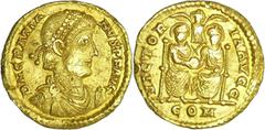 ROMAN COINS Gratien - Solidus (380-382, Mediolanum ) A/ D N GRATIANVS P F AVG Buste diadémé et drapé à droite. R/ ICTOR - IA AVGG // COM Deux empereurs assis de face. SUP RSC.38-RIC.5d Au ; 4.44 gr ; 