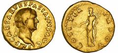 Vespasien - Aureus (69-71, Rome) - La Paix A/ IMP CAESAR VESPASIANVS AVG. Buste lauré de Vespasien à droite. R/ COS ITER TR POT. La Paix debout à gauche, tenant une branche d'olivier et un caducée. R 
