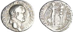 Vespasien - Denier (72, Rome) - La Victoire A/ IMP CAES VESPASIAN PM COS IIII. Buste lauré à droite. R/ VICTORIA AVGVSTI La Victoire debout à droite devant elle une enseigne. TTB C.618 (2f)-RCV.2317 (