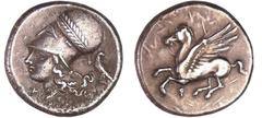 GREEK COINS Corinthe - Statère au Pégase (350-306 av. J.-C.) A/ Tête casquée d'Athéna, un aigle derrière la tête. R/ Anépigraphe. Pégase volant à gauche. TTB+ GC.2629/31 Ar ; 8.49 gr ; 21 mm