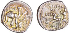 ROMAN REPUBLICAN COINS Aemilia - Denier (58 av. J.-C.) A/ M SCAVR / AED CVR // EX - SC // REX ARETAS. Le roi Aretas agenouillé à droite, tenant une palme et la bride de son chameau. R/ P HVPSEA // AED