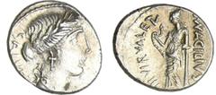 ROMAN REPUBLICAN COINS Acilia - Denier (49 av. J.-C.) A/ SALVTIS. Tête laurée de Salus à droite. R/ MN.ACILIVS / III.VIR.VALETV. La Santé debout à gauche, appuyée à une colonne et tenant un serpent. S
