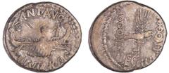 ROMAN REPUBLICAN COINS Marc Antoine - Denier des Légions III A/ ANT AVG III VIR R P C. Galère prétorienne. R/ LEG III. Aigle entre deux enseignes militaires. RR SUP RRC.544.15-C.27 (2f) Ar ; 3.48 gr ;