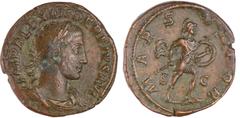 ROMAN IMPERIAL COINS Alexandre Sévère - Sesterce (232, Rome) - Mars A/ IMP ALEXANDER PIVS AVG Buste lauré à droite. R/ MARS VLTOP // SC. Mars marchant à droite en tenant une haste et un bouclier. TTB 