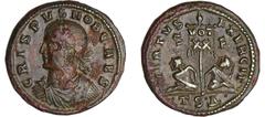 ROMAN IMPERIAL COINS Crispus - Nummus (316-326, Thessalonique) A/ CRISPVS NOB CAES Buste lauré, drapé et cuirassé à gauche. R/ VITVS EXERCIT // TSA Etendard inscrit VOT X. A son pied, deux captifs. TT