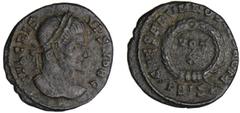 ROMAN IMPERIAL COINS Crispus - Nummus (323-324, Sisica) A/ IVL CRISPVS NOB C. Tête laurée à droite. R/ CAESARVM NOSTRORVM VOT X // ΓSIS dans une couronne de laurier. TTB C.44 Ae ; 2.41 gr ; 18 mm