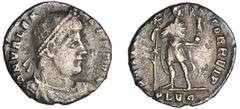ROMAN IMPERIAL COINS Valens - Silique (Lyon) A/ D N VALENS P F AVG Buste diadémé à droite. R/ RESTITVTOR REIP // SLVG°. Valens en habits militaires, debout, regardant à droite et tenant le labarum et 
