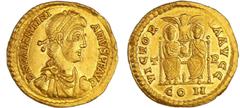 ROMAN IMPERIAL COINS Valentinien II - Solidus (375-392, Trèves) A/ D N VALENTINIANVS P F AVG Buste diadémé à droite. R/ VICTORIA AVGG T|R // CON Théodose 1er et Valentinien II assis de face sur des tr