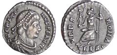 ROMAN IMPERIAL COINS Gratien - Silique (375-378, Trèves) A/ D N GRATIANVS P F AVG Buste diadémé à droite. R/ VRBS ROMA // TRPS. Rome assise à gauche, tenant une haste et un globe surmonté d'une Victoi