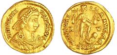 ROMAN IMPERIAL COINS Honorius - Solidus (395-402, Ravenne) A/ D N HONORIVS P F AVG Buste de l'empereur diadémé, drapé et cuirassé à droite. R/ VICTOTRIA AVGGG - R | V // CONOB. Honorius en habits mili