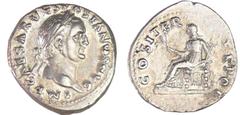 ROMAN COINS Vespasien - Denier (70, Rome) - La Paix A/ IMP CAESAR VESPASIANVS AVG Buste lauré de Vespasien à droite. R/ COS ITER TR POT. La Paix assise à gauche, tenant une branche d'olivier et un cad