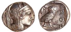 GREEK COINS Attique - Athènes - Tétradrachme (449-413 av. J.-C.) époque de Marathon A/ Tête d'Athéna à droite, coiffée du casque attique à cimier. R/ ΑΘΕ. Chouette debout à droite, la tête de face. Le