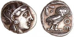 GREEK COINS Attique - Athènes - Tétradrachme (350-295 av. J.-C.) A/ Tête d'Athéna à droite, coiffée du casque attique à cimier. R/ ΑΘΕ. Chouette debout à droite, la tête de face. Le tout dans les rest