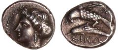 GREEK COINS Sinope - Sinope Ier - Drachme - (415-365 av. J.-C.) A/ Tête de Sinope Ier à gauche. R/ ΣINΩ Aigle attrapant un dauphin à gauche. SUP GC.3692-Pozzi.2115 Ar ; 6.04 gr ; 18 mm Coll. F. Febrer