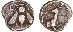 GREEK COINS Ionie - Ephèse - Tétradrachme (387-295 av. J.-C.) Magistrat Prytanis (350-340 av. J.-C.) A/ ΕΦ. Abeille de face. R/ ΠΡΥΤANΙΣ Protomé de cerf, un palmier derrière. TTB GC.4371 var-Pozzi.242