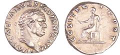 ROMAN COINS Vespasien - Denier (70, Rome) - La Paix A/ IMP CAESAR VESPASIANVS AVG Buste lauré de Vespasien à droite. R/ COS ITER TR POT. La Paix assise à gauche, tenant une branche d'olivier et un cad