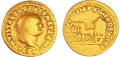 ROMAN COINS Titus - Aureus (79, Rome) A/ IMP TITVS CAES VESPASIAN AVG P M Tête laurée à droite. R/ TR P VIIII IMP XIIII COS VII P P Quadrige à gauche. R TB C.277 (45f)-RIC.24-Calico.762 Au ; 6.80 gr ;