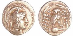 GREEK COINS Attique - Athènes - Tétradrachme de style nouveau (112/111 av. J-C) A/ Tête d'Athéna à droite, coiffée du casque attique à cimier, orné d'un griffon bondissant. R/ ΑΘΕ / XAPI/NAY/THΣ / ΔIO