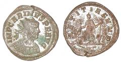 ROMAN COINS Carin - Aurélianus (284, Rome) A/ IMP CARINVS P F AVG. Buste radié, drapé et cuirassé à droite. R/ LAETITIA FVND // KAΓ. La Joie debout à gauche tenant une couronne et un gouvernail. TTB+ 