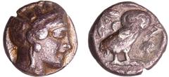 GREEK COINS Attique - Athènes - Tétradrachme (449-413 av. J.-C.) Faux d'époque A/ Tête d'Athéna à droite, coiffée du casque attique à cimier. R/ ΑΘΕ. Chouette debout à droite, la tête de face. Le tout