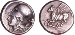 GREEK COINS Corinthe - Statère au Pégase (350-306 av. J.-C.) A/ Tête casquée d'Athéna. R/ Anépigraphe. Pégase volant à gauche. TTB+ GC.2629/31-Ravel.1046 Ar ; 8.41 gr ; 21 mm
