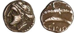 GREEK COINS Sinope - Sinope Ier - Drachme - (415-365 av. J.-C.) A/ Tête de Sinope Ier à gauche. R/ ΣINΩ Aigle attrapant un dauphin à gauche. TB GC.3692-Pozzi.2115 Ar ; 3.88 gr ; 16 mm Coll. F. Febrer.