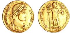 ROMAN COINS Valens - Solidus (364, Arles) A/ D N VALENS - PER F AVG Buste diadémé, drapé et cuirassé à droite. R/ RESTITVTOR - REIPVLICAE - (chrisme) | - // KONSA L'Empereur debout de face, tourné à d