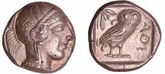 GREEK COINS Attique - Athènes - Drachme (449-413 av. J.-C.) époque de Marathon Ar ; 17.05 gr ; 23 mm A/ Tête d'Athéna à droite, coiffée du casque attique à cimier. R/ ΑΘΕ. Chouette debout à droite, la