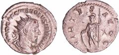 ROMAN COINS Volusien - Antoninien (Milan, 253) - La Valeur A/ IMP C C VIB VOLVSIANVS AVG Buste radié et drapé à droite. R/ VIRTVS AVGG. La Valeur debout à gauche, appuyée à un bouclier et tenant une h
