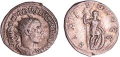ROMAN COINS Volusien - Antoninien (Milan, 253) - La Valeur A/ IMP C C VIB VOLVSIANVS AVG Buste radié et drapé à droite. R/ VIRTVS AVGG. La Valeur debout à droite, appuyée à un bouclier et tenant une h