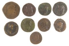 Ancient coins in lots Ancient coins in lots - Roman coinage - A lot with Roman bronzes: some Asses (Marcus Agrippa (Neptune trident), Augustus (M SALVIVS OTHO III VIR AAA FF), Augustus (PROVIDENT), Ti