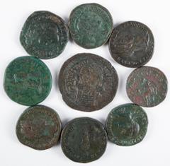 Ancient coins in lots - - Roman coinage Ancient coins in lots - - Roman coinage - A nice lot ancient bronzes with 8 Roman Sestertii: Antoninus Pius (COS IIII, Ant. Pius in slow quadriga to right, RIC 