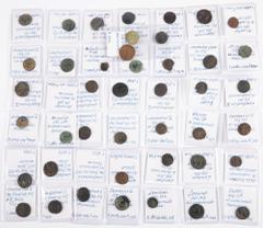 Ancient coins in lots - - Roman coinage Ancient coins in lots - - Roman coinage - A collection of Roman mainly small bronze Folles: Constantinus I and II, Aelia Flacilla, Aelia Eudocia, Constantius II