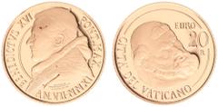 World Coins (single lots): Sarawak to Zanzibar Vatican City - Benedict XVI (2005-2013) - 20 Euro 2011 - Pauline Chapel Restauration (KM431, Fr.462) - Obv: Bust left / Rev: Head St. Peter - Gold, minta