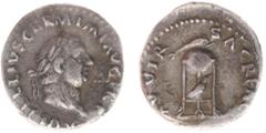 Roman Imperial Coinage Roman Imperial Coinage - Vitellius (69) - AD Denarius (Rome, late April to Dec 20, AD 69, 2.71g) - A VITELLIVS GERM IMP AVG TR P Laureate head right / XV VIR SACR FAC Tripod Leb