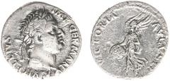 Roman Imperial Coinage Roman Imperial Coinage - Vitellius (69) - AR Denarius (Lugdunum, 3.38g) - A VITELLIVS IMP GERMAN Laureate head right, globus at point of neck / VICTORIA AVGVSTI Victoria advanci