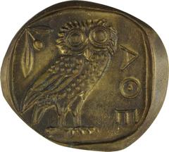 Miscellaneous - 'Medal' with the 'Athenian Owl' as used on the (tetra)drachms and other denominations of ancient Athens, ca. 7 x 8 cm.