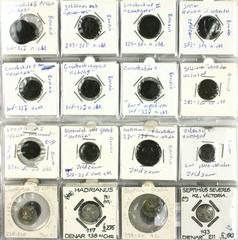 Lot with more than 30 ancient coins including 15 Roman small Folles, some silver Denarii, 1 Antoninianus (Gordianus), some silver units India, etc. including some replicas